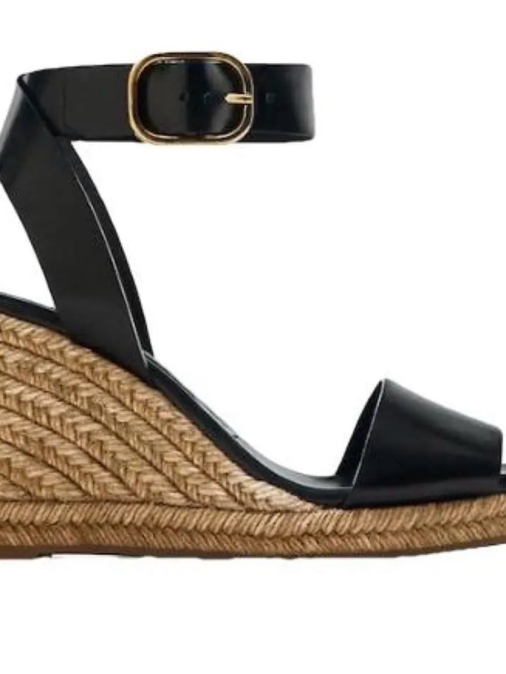 Massimo Dutti Black Leather Espadrille Wedges with Jute  size 10 - Picture 2 of 6